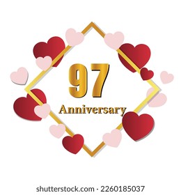 97 glossy gold number vector set. Realistic romantic typeface. Decorative numbers for Valentines, Mothers day, wedding banner, cover, birthday or anniversary, holiday party.