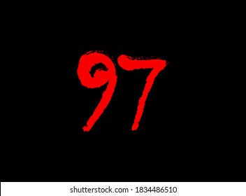 97 Horror sangriento, aterrador número vector. Miedo demente brutal, tipo de letra gritando. Diseño de estilo temático nocturno. ilustración de eps10 de escritura a mano