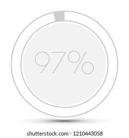 97% Minimal Flat white plane progress button  with shadow. well aligned loading graphic vector 