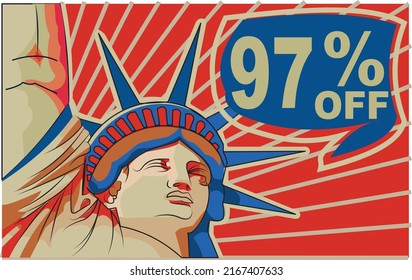 97% ninety-seven percent promotion red blue discount statue of liberty 4th july holiday independence day