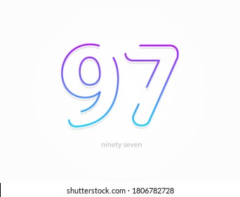 97 number, outline stroke gradient font. Trendy, dynamic creative style design. For logo, brand label, design elements, application and more. Isolated vector illustration