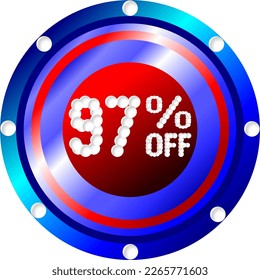 97% off. Banner for promotions and offers, vector illustration red white and blue colors, illustrative for commerce, buying and selling, awesome vector, best illustration. God is good!