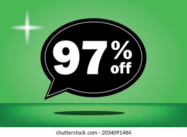 97% off - black and green floating balloon - with green background - banner for discount and reduction promotional offers