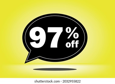 97% de descuento - globo flotante negro y amarillo - con fondo amarillo - banner para ofertas promocionales de descuento y reducción