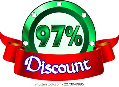 97% off, green disk and red ribbon, vector illustration for wholesale and retail, illustrative art, beautiful illustration, vector. God is good!