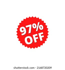 97% de descuento en el diseño de figuras rojas en la etiqueta de descuento de Ilustración de vectores	