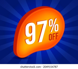 97% OFF Sale 3d Sign. Special Offer Marketing Ad. 97 Percent Discount Tag. Promotion Price icon svg