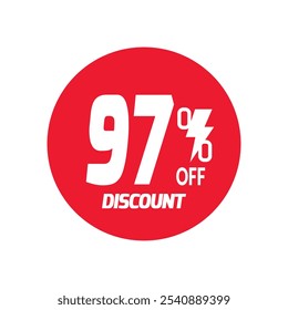 97% OFF Sale Discount Banner offer price tag. Special offer sale red label. Vector Modern Sticker Illustration Background