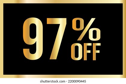 97 percent discount. Golden numbers with black background. Banner for shopping, print, web, sale illustration