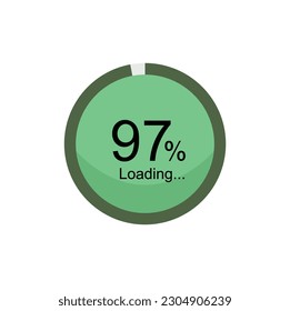 97 percent filled round loading. 97% loading or charging symbol. Progress, waiting, transfer, buffering or downloading icon. Infographic element for website or mobile app interface. svg