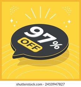 97 percent off. 3D floating balloon with promotion for sales on yellow background svg
