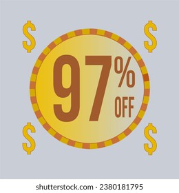 97 percent off blue banner with yellow coin for promotions and offers. svg