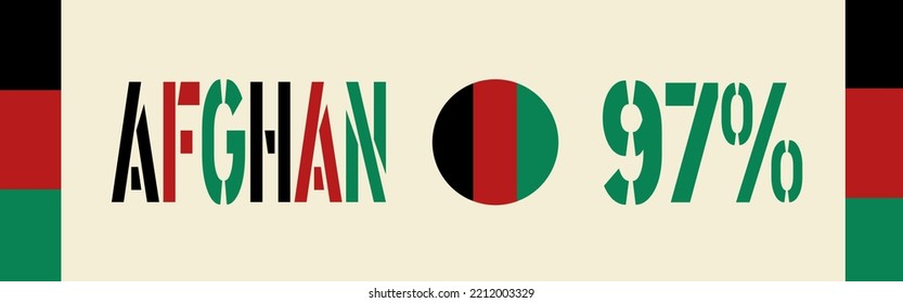 
97% percentage Afghan with Flag color vector art illustration with font, black,red and green color. Sign label.