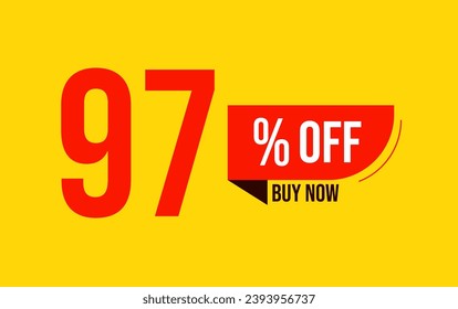 97% sale offer. Special offer discount label with sale percentage. 97 percent off price reduction badge. Promotion design isolated vector illustration, red and yellow. svg