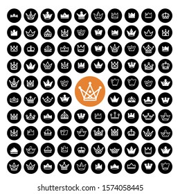 97 White crown icon vector set