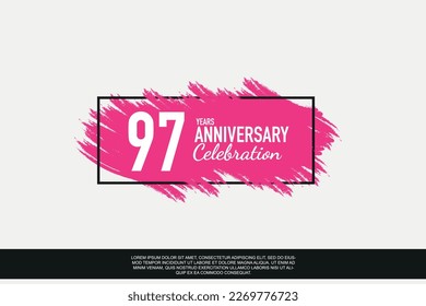 97 años de celebración diseño vectorial rosa en marco negro sobre fondo blanco logotipo de ilustración abstracta	