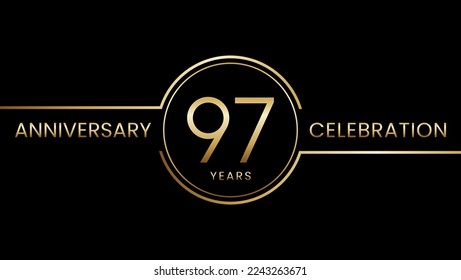 97 year anniversary. Anniversary template design with golden ring. Logo Vector Illustration