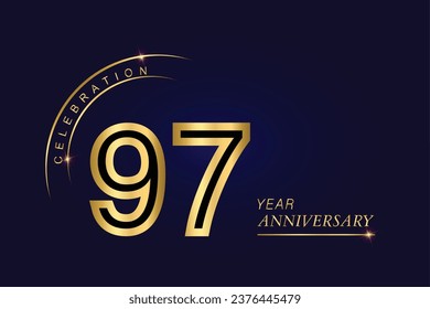 Plantilla de banner vectorial de 97 años de aniversario.Fondo gráfico del aniversario real azul oscuro.Crece elegante chispa de brillantes. Plantilla de diseño de abstracto corporativo premium de lujo.Post de forma moderna.