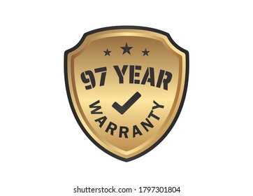 97 year Warranty Gold Shields on White Background