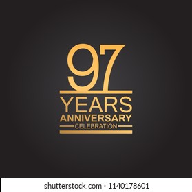 97 years anniversary celebration design with thin number shape golden color for special celebration event