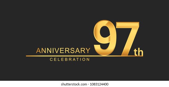 97 years anniversary celebration with elegant golden color isolated on black background, design for anniversary celebration.
