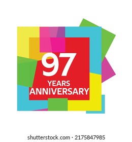 97 years anniversary, for anniversary and anniversary celebration logo, vector design isolated on colorful geometric background.