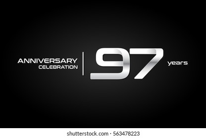 97 Years Anniversary Celebration Logo, White , Isolated on Dark  Background