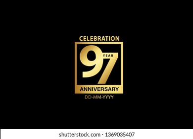 97 years anniversary celebration logotype. anniversary logo with golden and Spark light white color isolated on black background, vector design for celebration, invitation and greeting card-Vector