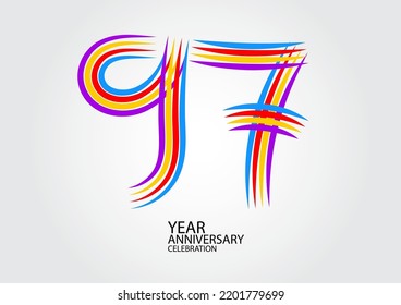 97 years anniversary celebration logotype colorful line vector, 97th birthday logo, 97 number design, Banner template, logo number elements for invitation card, poster, t-shirt.