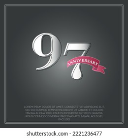 97 Years Anniversary celebration logotype colored with shiny gray, using ribbon and isolated on black background
