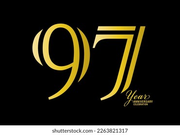 97 years anniversary celebration logotype gold color vector, 97th birthday logo,97 number, anniversary year banner, anniversary design elements for invitation card and poster. number design vector
