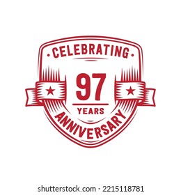 97 years anniversary celebration shield design template. 97th anniversary logo. Vector and illustration.