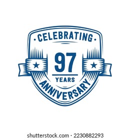 97 years anniversary celebration shield design template. 97th anniversary logo. Vector and illustration.
