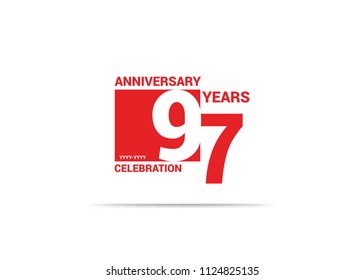 97 Years Anniversary celebration simple red design logo type. silhouette number inside red box vector illustration. 