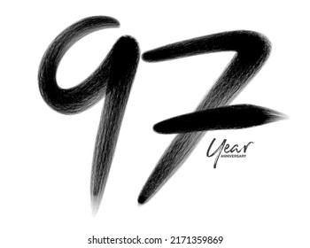 Plantilla vectorial de celebración de 97 años, diseño del logotipo de 97 años, cumpleaños 97, números de letras negras pincel dibujo dibujo dibujo dibujo a mano, número logo diseño ilustración vectorial