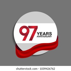 97 years anniversary design in circle red ribbon for celebration event 