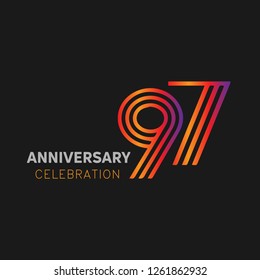 97 years anniversary design template Vector and illustration, collaboration between purple and rainbow with a dark background, gliter