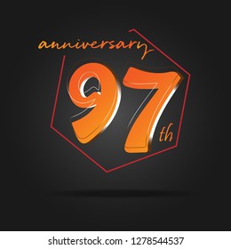 97 years anniversary design template Vector and illustration, orange in collaboration with red and black background, perfect for greeting cards