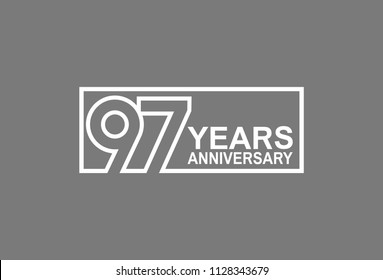 97 years anniversary line style white color in square isolated on gray color for celebration 