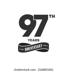 97 years anniversary logo with black color for booklet, leaflet, magazine, brochure poster, banner, web, invitation or greeting card. Vector illustrations.