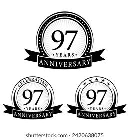 97 years anniversary logo collections. Set of 97th Anniversary logotype template. Vector and illustration.