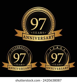 97 years anniversary logo collections. Set of 97th Anniversary logotype template. Vector and illustration.