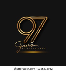 97 Years Anniversary Logo Golden Colored isolated on black background, vector design for greeting card and invitation card
