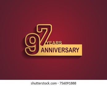 97 years anniversary logotype with outline number golden color on red background