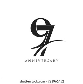 97 years anniversary pictogram vector icon, simple years birthday logo label, black and white stamp isolated