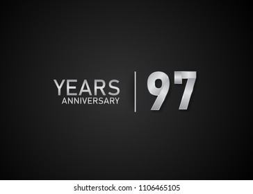 97 years anniversary silver design for celebration event isolated on black background