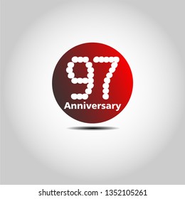 97 years Anniversary with simple bound design. Red bound with shadow. Dots font number. White colour font. My all design can see in my portofolio