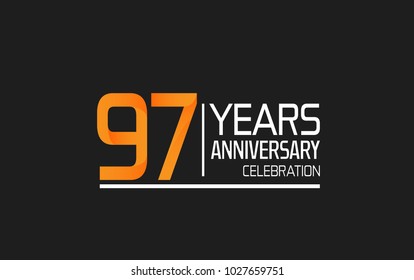 97 years anniversary simple design celebration with orange color and white isolated on black background