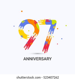 97 Years Anniversary, Splash Colored Logo Celebration Isolated on White Background