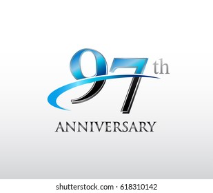 97 years anniversary Template logo with swoosh